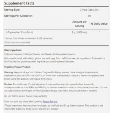 NOW Foods - L-Tryptophan 500 mg Veg 60 tabs Now foods